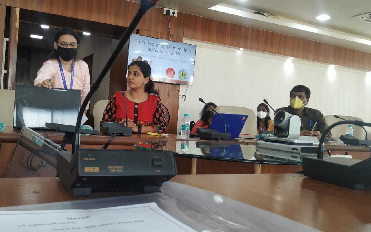 Alicia (second from right) during a meeting with the District Collector of Mumbai Suburban where she presented YUVA's toolkit for forming and activating Child Protection Committees (CPCs).