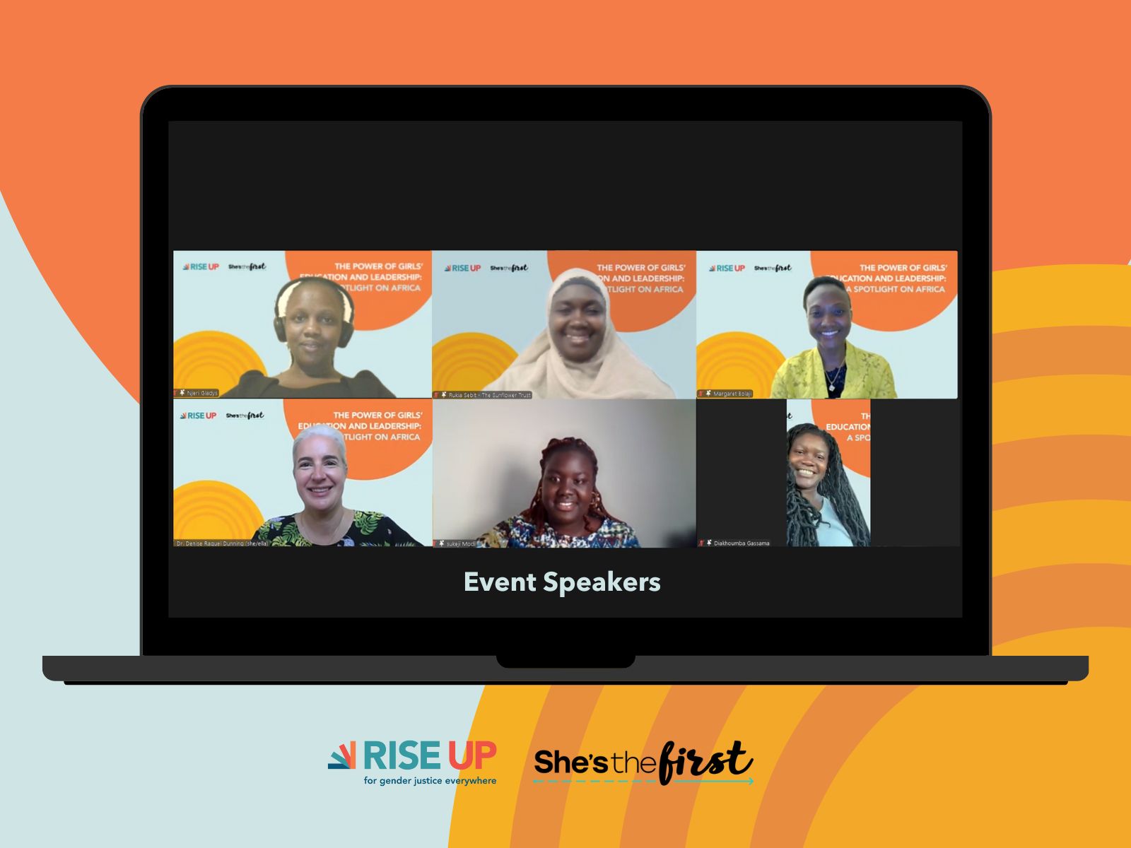 October_Newsletter_IDG(1)|International Day of the Girl Event Speakers |Image of a computer screen with speakers from Rise Up's International Day of the Girl event.